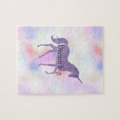 Paarse unicorn roze regenboog legpuzzel (Horizontaal)