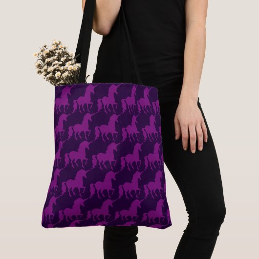 Paarse Unicorn Silhouette Pattern Trendy Stijlvol Tote Bag (Dichtbij)