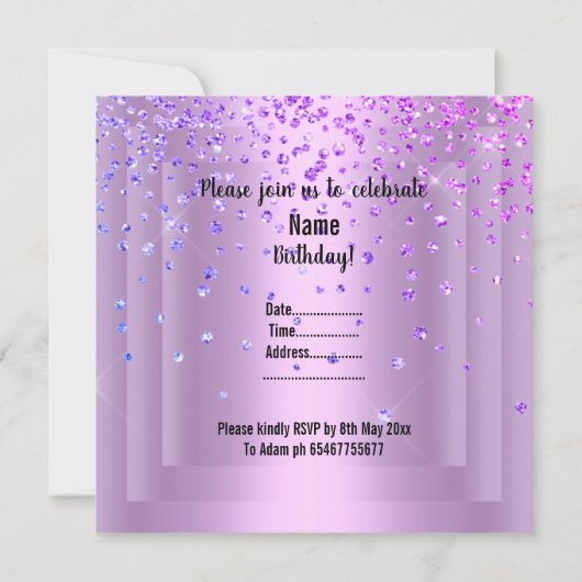 PAARSE UNICORN SPARKLE BIRTHDAY INVITATIE KAART (Achterkant)