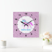 Paarse Unicorn Square Wall klok (Huis)