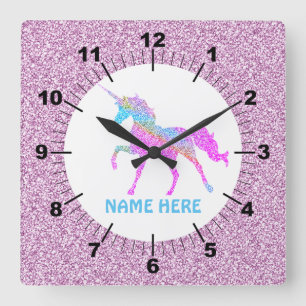 Paarse Unicorn Square Wall klok