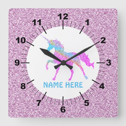 Paarse Unicorn Square Wall klok (Voorkant)