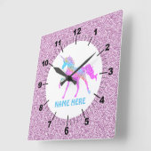 Paarse Unicorn Square Wall klok (Hoek)
