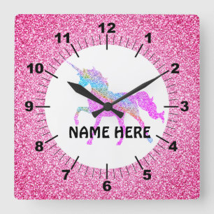 Paarse Unicorn Square Wall klok