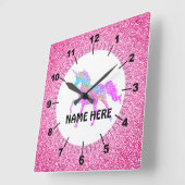Paarse Unicorn Square Wall klok (Hoek)
