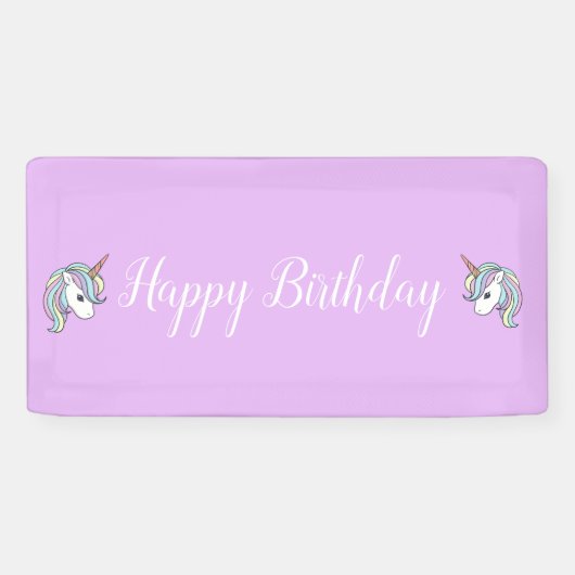 Paarse Unicorn Thema van Birthday Party Spandoek (Horizontaal)