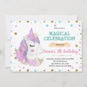 Paarse unicorn verjaardagsuitnodiging feestdagenkaart (Voorkant)
