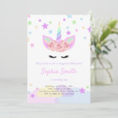 Paarse unicorn verjaardagsuitnodiging kaart (Staand voorkant)