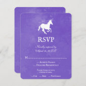 Paarse Unicorn Wedding RSVP Kaart (Voorkant / Achterkant)