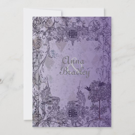  Paarse Unicorn Wedding Uitnodiging (Achterkant)