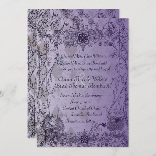  Paarse Unicorn Wedding Uitnodiging (Voorkant / Achterkant)