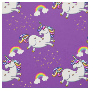 Paarse Unicorns Gold Stars en Regenboog Stof