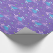 Paarse Unicorns roze sterren Cadeaupapier (Hoek)