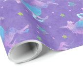 Paarse Unicorns roze sterren Cadeaupapier (Rol Hoek)