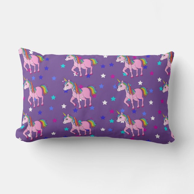 Paarse Unicorns & Star Print Lumbar Pillow Kussen (Voorkant)