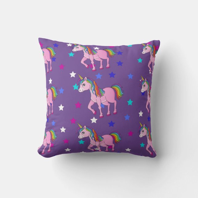 Paarse Unicorns & Star Print Sierkussen (Voorkant)