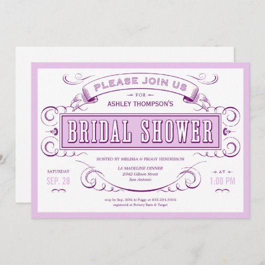 Paarse unieke Bridal Shower-uitnodigingen Kaart (Voorkant / Achterkant)