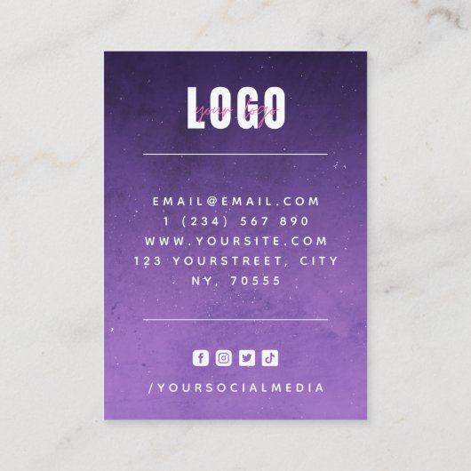 Paarse Universe Night Galaxy Logo oorten display Visitekaartje (Achterkant)