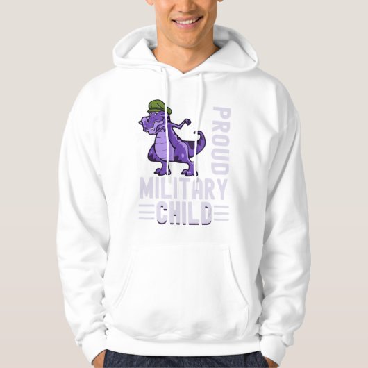 Paarse Up Dinosaurus Boy Trots Militair Kind Maand Hoodie (Voorkant)