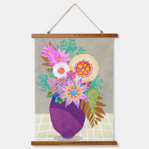 Paarse vaas gevuld met digitale bloemen hangend wandkleed