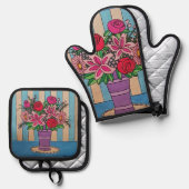 Paarse vaas ovenwant & pannenlap set (Voorkant / Achterkant)