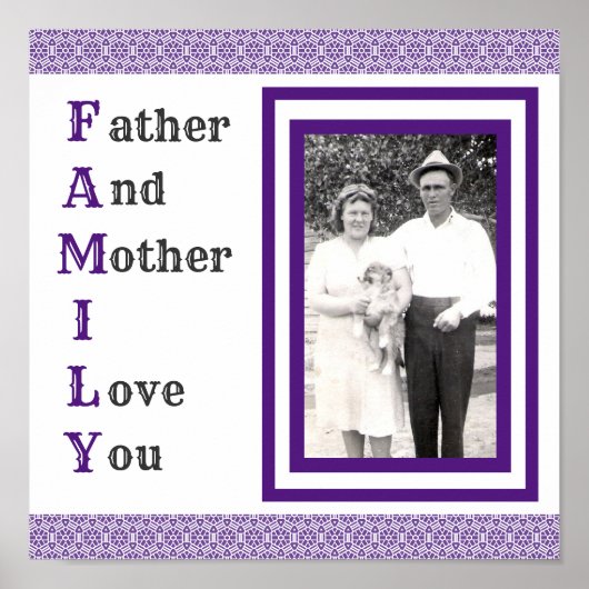 Paarse vader en moeder van wie ik hou van je famil poster (Voorkant)