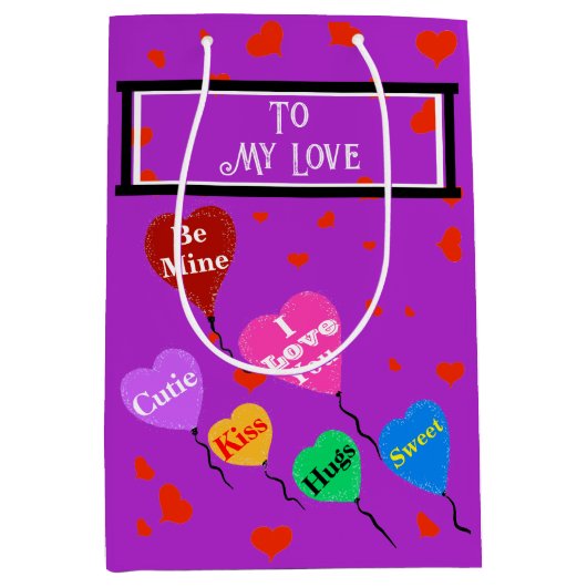 Paarse Valentijn Ik hou van je harten Medium Cadeauzakje (Voorkant)