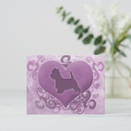 Paarse Valentijn Westie Feestdagenkaart (Staand voorkant)