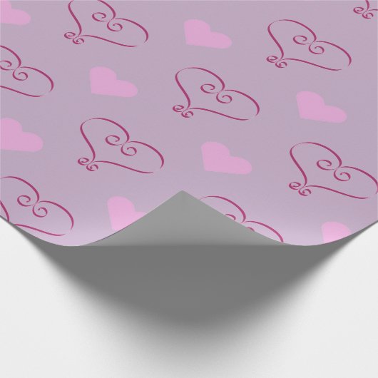 Paarse Valentijn's Day Love Hearts Wrapping Paper Cadeaupapier (Hoek)