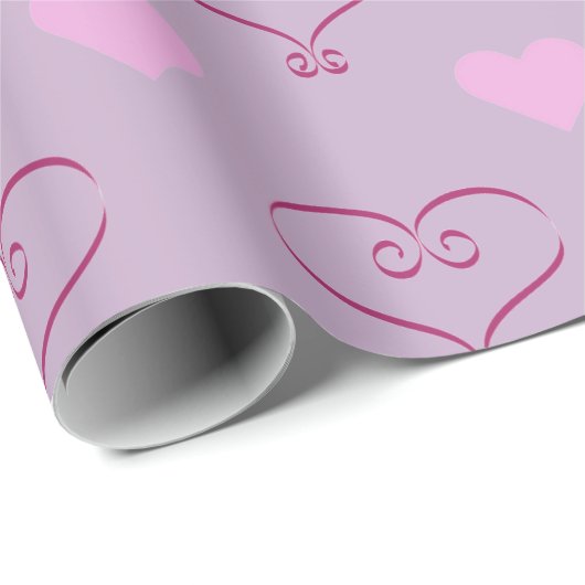 Paarse Valentijn's Day Love Hearts Wrapping Paper Cadeaupapier (Rol Hoek)
