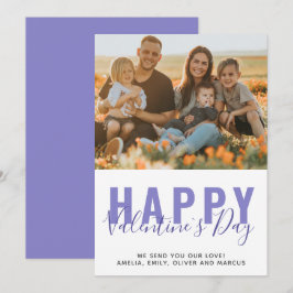Paarse Valentijnsdag Familiefoto Feestdagenkaart