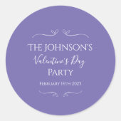 Paarse Valentijnsdag partij Ronde Sticker (Voorkant)