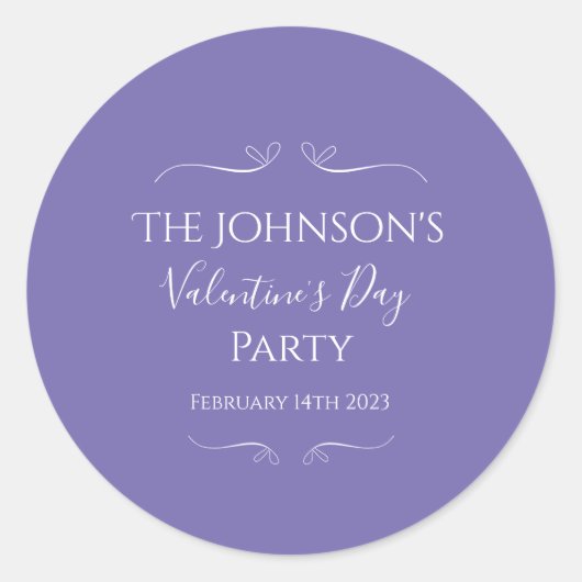 Paarse Valentijnsdag partij Ronde Sticker (Voorkant)