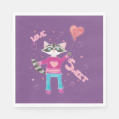 Paarse Valentijnsdag servetten met wasbeer (Voorkant)