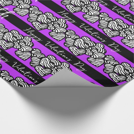 Paarse Valentijnsdag Zebra Heart Pattern Naam toev Cadeaupapier (Hoek)