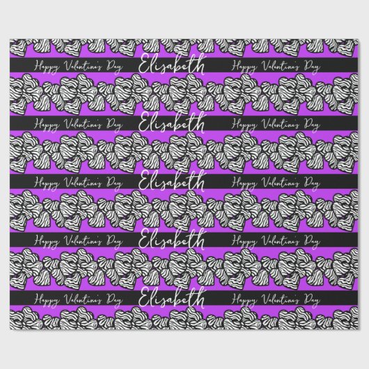 Paarse Valentijnsdag Zebra Heart Pattern Naam toev Cadeaupapier (Vlak)