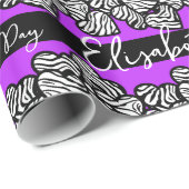 Paarse Valentijnsdag Zebra Heart Pattern Naam toev Cadeaupapier (Rol Hoek)
