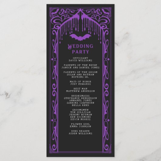 Paarse Vampier Kathedraal Gotische bruiloft Programmakaart (Achterkant)