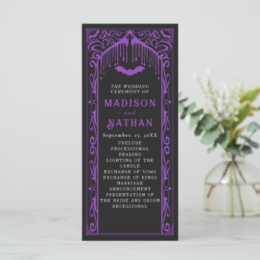 Paarse Vampier Kathedraal Gotische bruiloft Programmakaart (Staand voorkant)