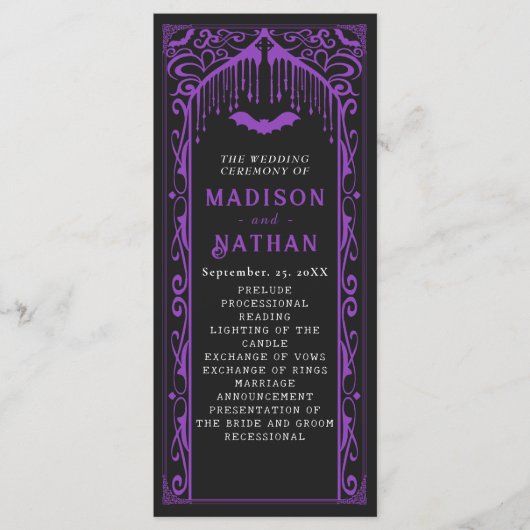 Paarse Vampier Kathedraal Gotische bruiloft Programmakaart (Voorkant)
