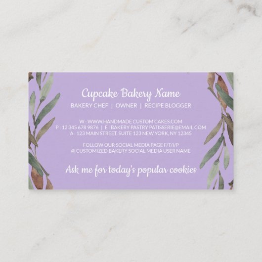 Paarse Vanilla bakkerij-bakkerij Visitekaartje (Achterkant)