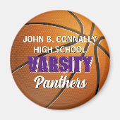 Paarse Varsity Basketbal Aangepaste Hoge School Magneet (Voorkant)