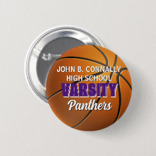 Paarse Varsity Basketbal Aangepaste Hoge School Ronde Button 5,7 Cm