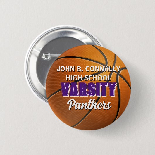 Paarse Varsity Basketbal Aangepaste Hoge School Ronde Button 5,7 Cm (Voorkant /achterkant)