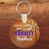 Paarse Varsity Basketbal Aangepaste Hoge School Sleutelhanger (Voorkant)