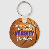Paarse Varsity Basketbal Aangepaste Hoge School Sleutelhanger (Achterkant)