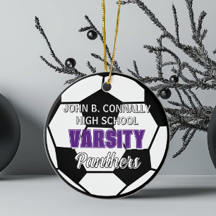 Paarse Varsity Voetbal Aangepaste Hoge School Kers Keramisch Ornament