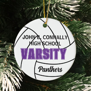 Paarse Varsity Volleybal Foto Achter Kerstmis Keramisch Ornament