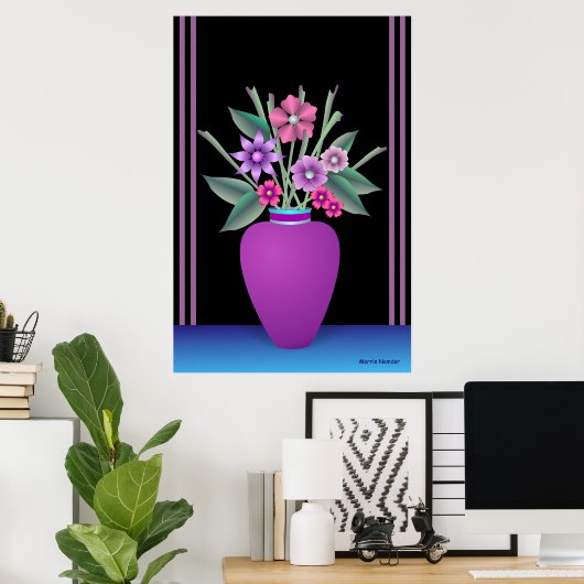 Paarse Vase met kleurrijke bloemen Poster (Thuiskantoor)