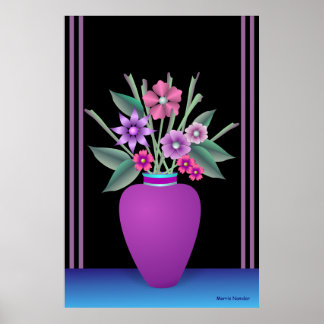 Paarse Vase met kleurrijke bloemen Poster
